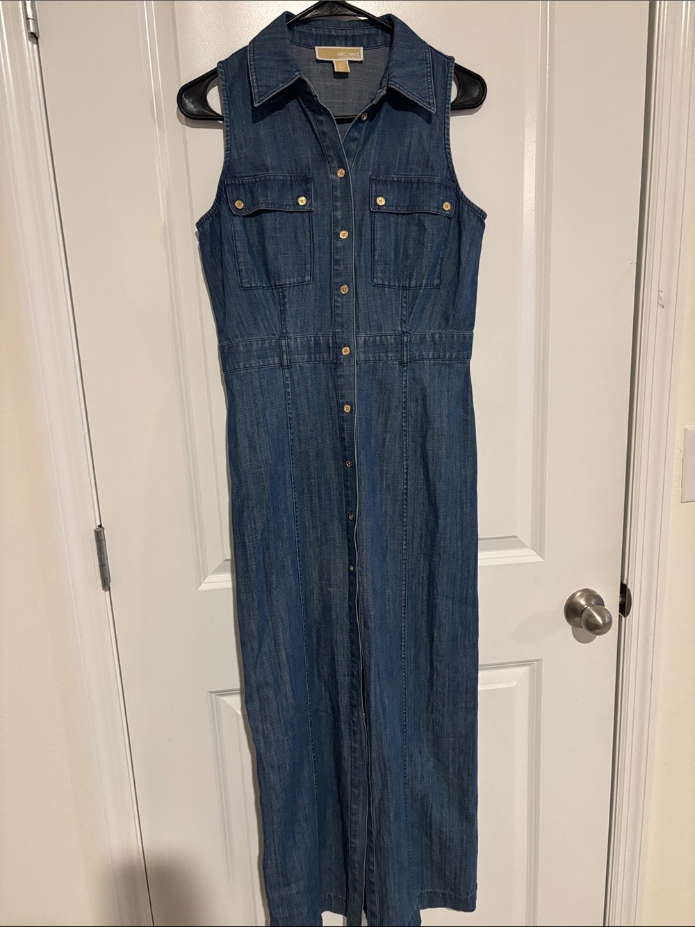 MICHAEL Michael Kors Dark Blue Sleeveless Denim Maxi Dress